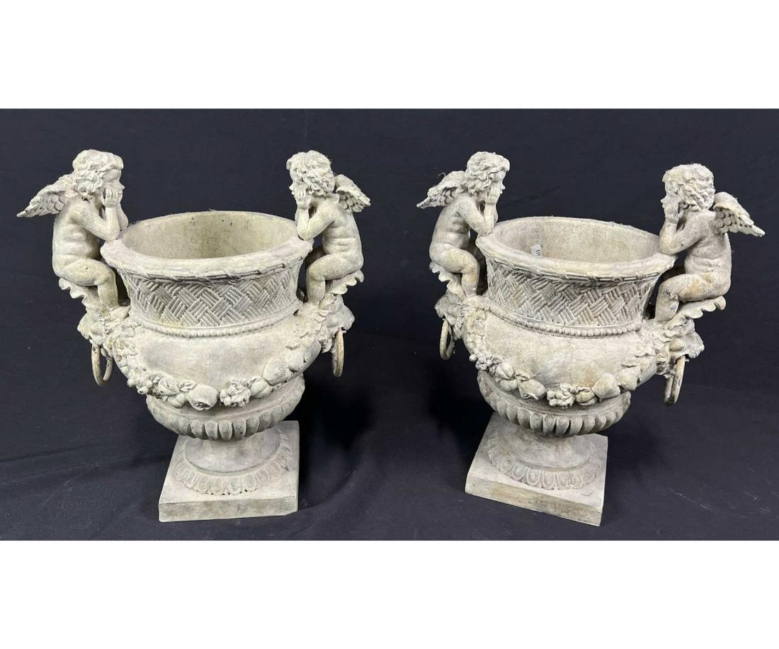 PAIR OF CAST RESIN URNS (1 of 2)