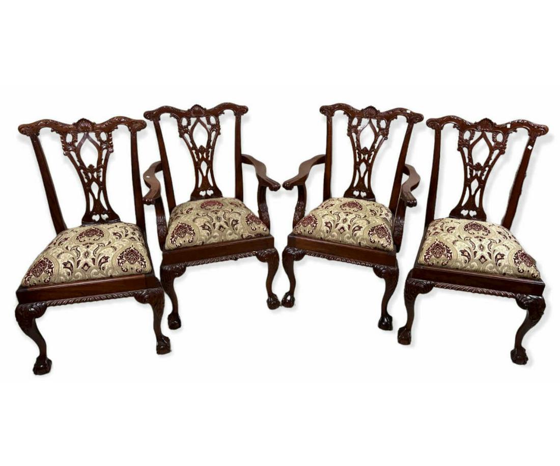 LOT OF TEN CHIPPENDALE STYLE MAHOGANY CHAIRS: LOT OF TEN ENGLISH CHIPPENDALE STYLE MAHOGANY CHAIRS WITH RIBBON BACKS ON BALL & CLAW FEET. Height: 38 in. by Width: 25 in. by Depth: 19 in.