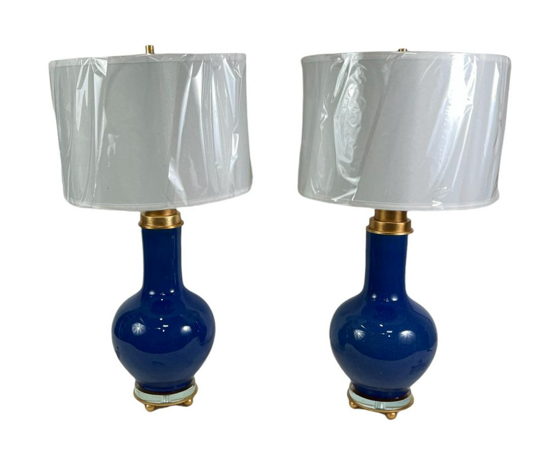 PAIR OF BLUE PORCELAIN TABLE LAMPS (1 of 3)