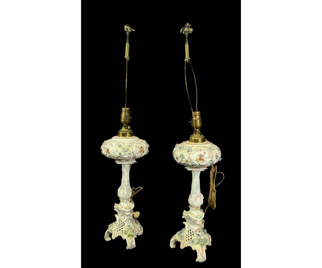 PAIR OF DRESDEN PORCELAIN LAMPS (1 of 4)