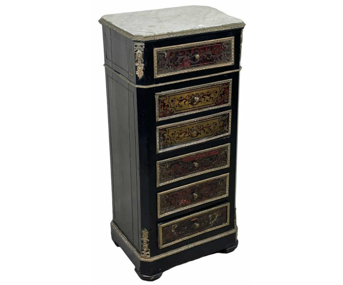 TALL BOULLE MARBLE TOP CHEST (1 of 3)
