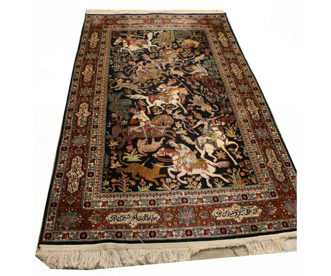 SILK WOOL BLEND PERSIAN PICTORIAL TABRIZ RUG (1 of 5)