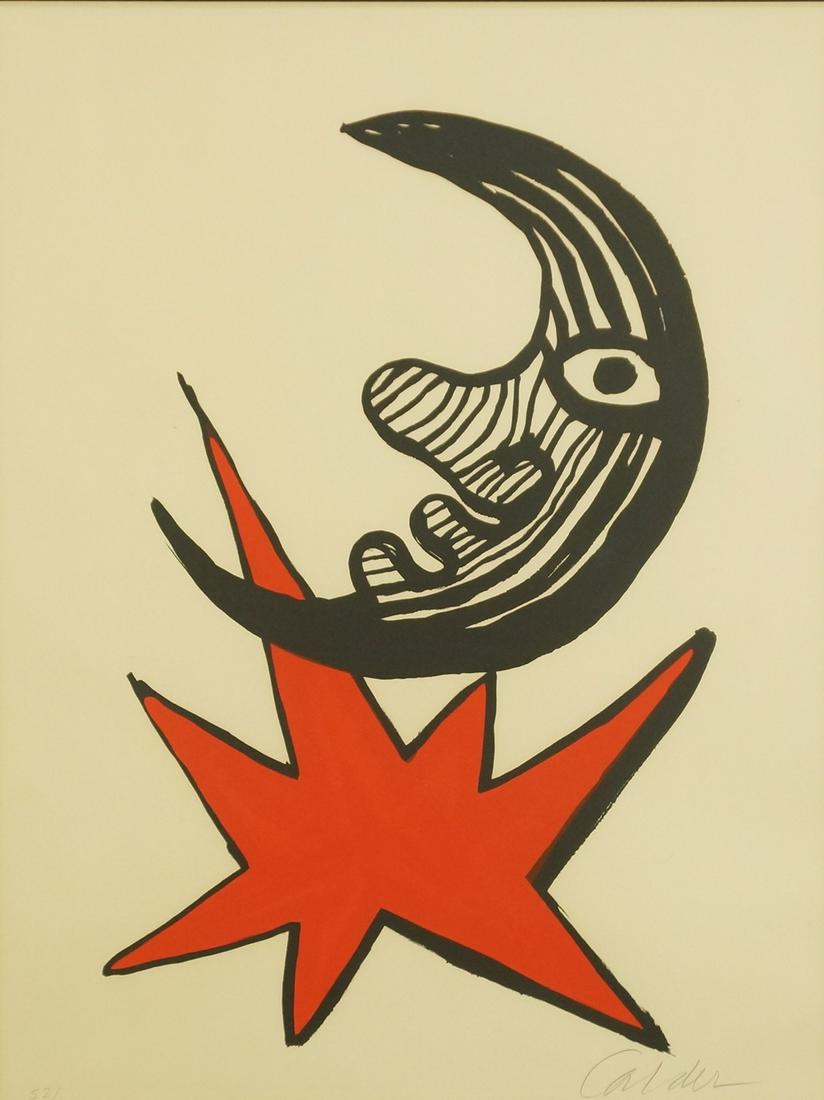 ORIGINAL CALDER "BLACK MOON, RED STAR" LITHOGRAPH (1 of 3)