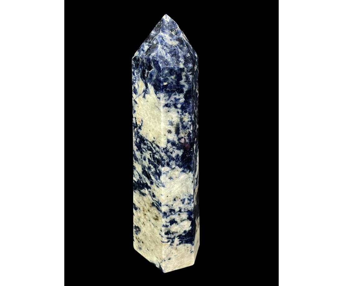 SODALITE OBELISK: SODALITE OBELISK - 9.4 LBS Height: 14 in. by Width: 4 in. by Depth: 3