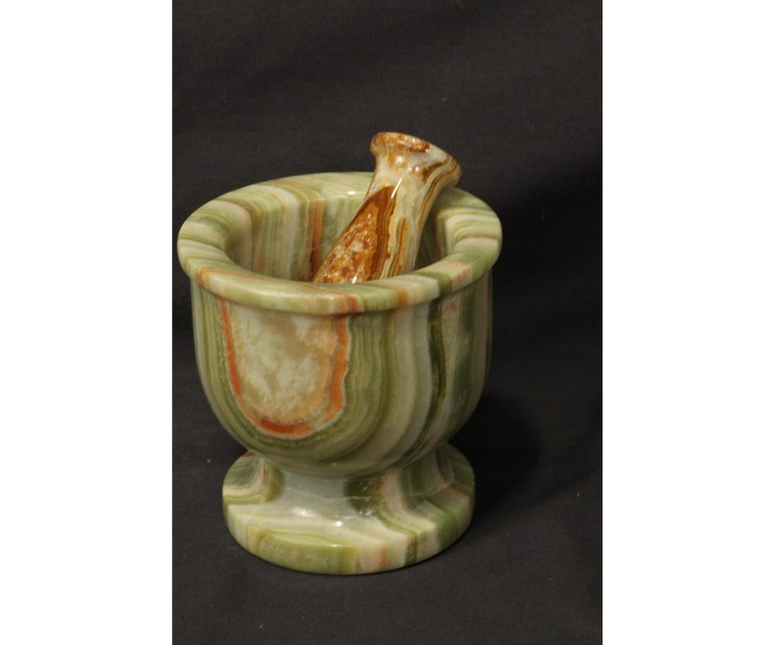 AFGHANISTAN ONYX MORTAR & PESTLE: AFGHANISTAN ONYX MORTAR & PESTLE 4.2 LBS Height: 5 in. by Width: 5 in. by Depth: 5 IN.