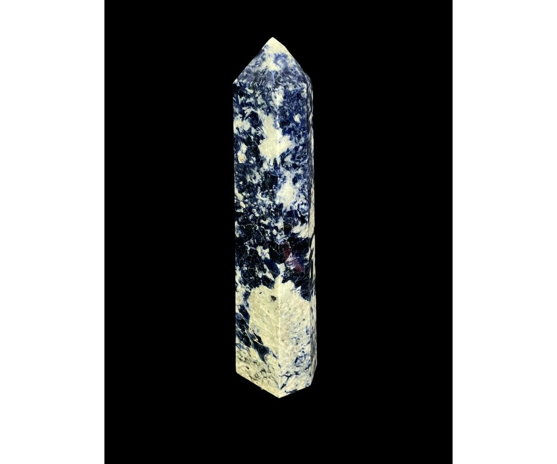 SODALITE OBELISK: SODALITE OBELISK - 8.4 LBS Height: 15 in. by Width: 4 in. by Depth: 3