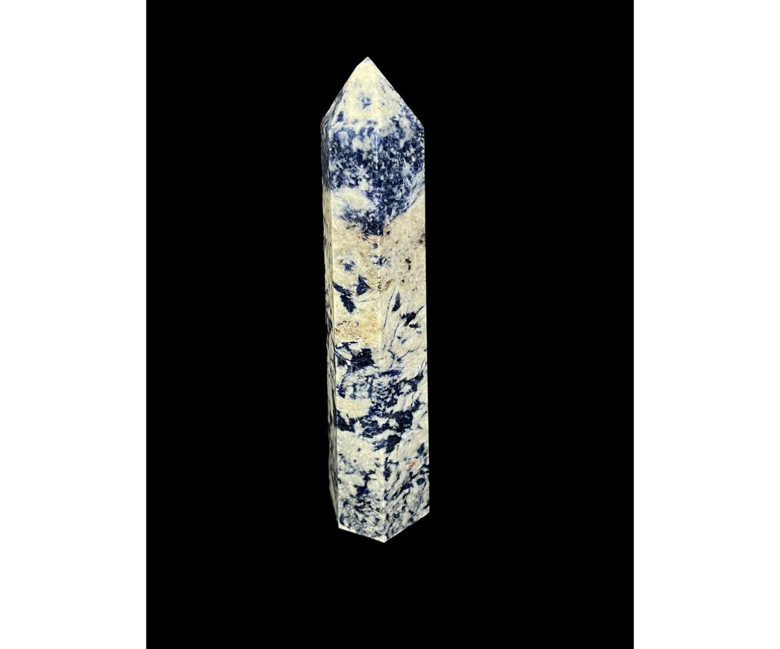 SODALITE OBELISK: SODALITE OBELISK - 7.6 LBS Height: 14 in. by Width: 4 in. by Depth: 3