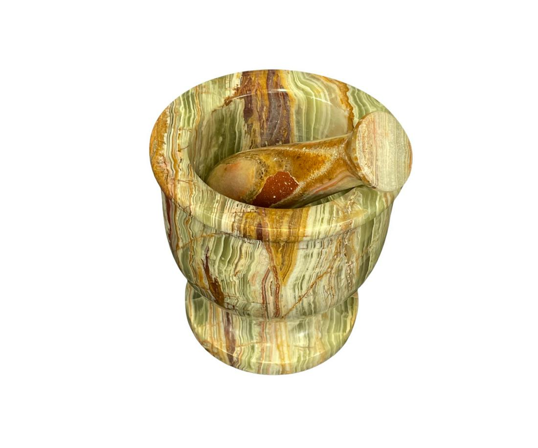 AFGHANISTAN ONYX MORTAR & PESTLE: AFGHANISTAN ONYX MORTAR & PESTLE 4.4 LBS Height: 4.75 in. by Width: 5