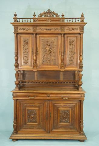 GOTHIC REVIVAL TWO-PIECE CABINET AND HUTCH: GOTHIC REVIVAL TWO-PIECE CABINET AND HUTCH. Height: 103 in. by Width: 58 1/2 in. by Depth: 22 in.