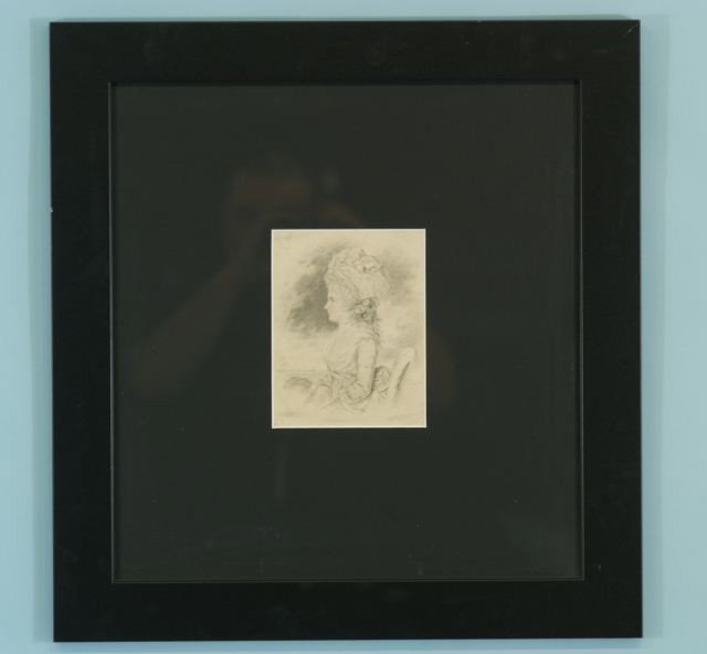 JOHN DOWMAN "FRENCH FEMALE" PENCIL ON PAPER: JOHN DOWMAN (BRITISH, 1750-1824) "FRENCH FEMALE" PENCIL ON PAPER, SIGNED 1783. FRAMED AND MATTED. Height: 20 and 6 1/2 in. by Width: 19 1/2 and 5 in. in. by Depth: 1 in.