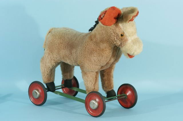 STEIFF MECHANICAL DONKEY: STEIFF MECHANICAL DONKEY. Height: 20 in. by Width: 21 in. by Depth: 9 in.