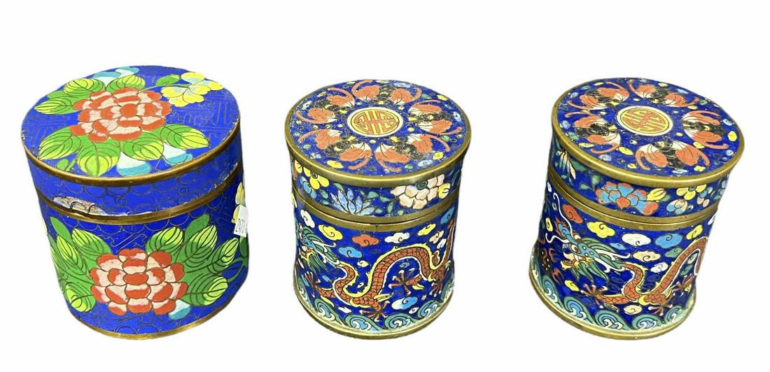 LOT OF THREE ANTIQUE CLOISONNE CONTAINERS (1 of 2)