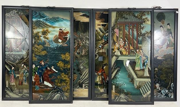 CHINESE ENAMEL SIX PANEL SCREEN (1 of 10)