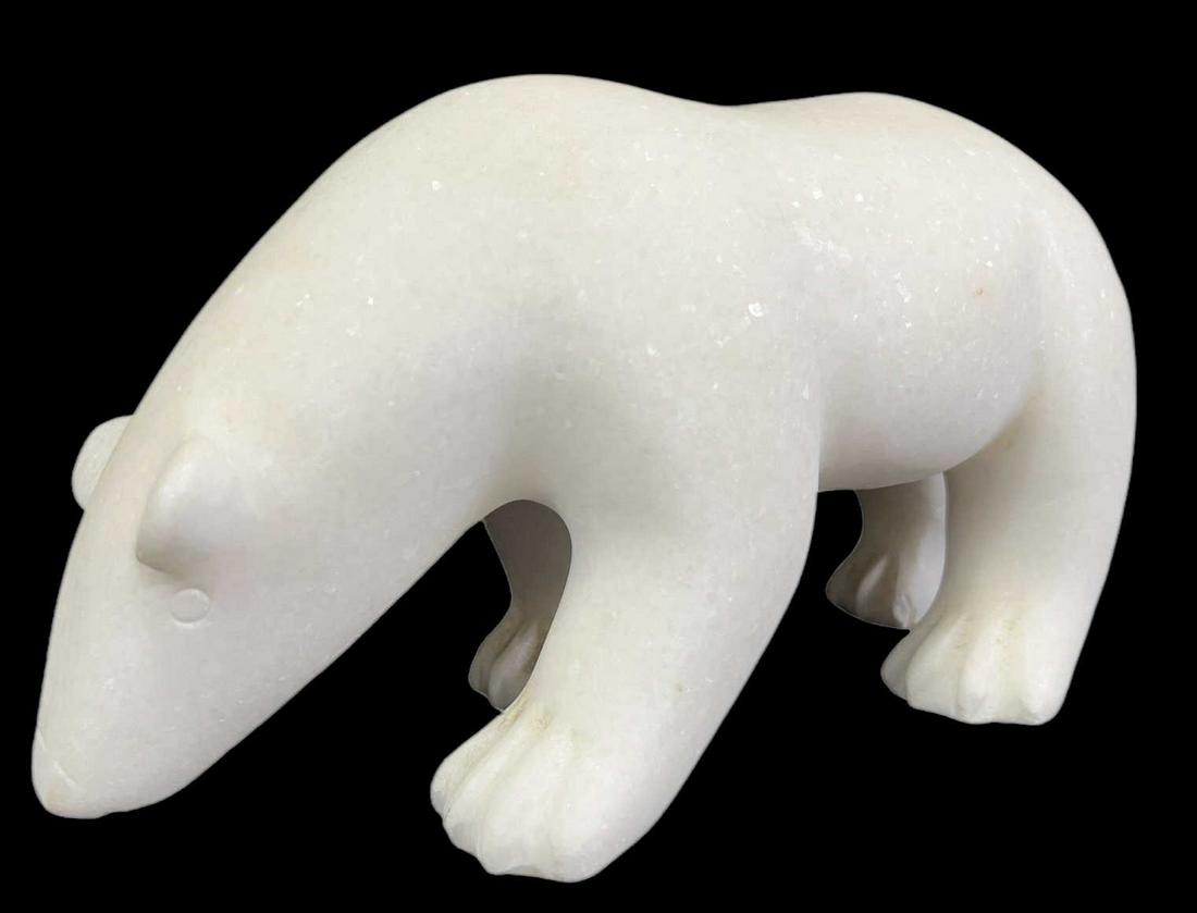 WHITE MARBLE POLAR BEAR STATUE: WHITE MARBLE POLAR BEAR STATUE Height: 7 in. by Width: 4 in. by Depth: 12