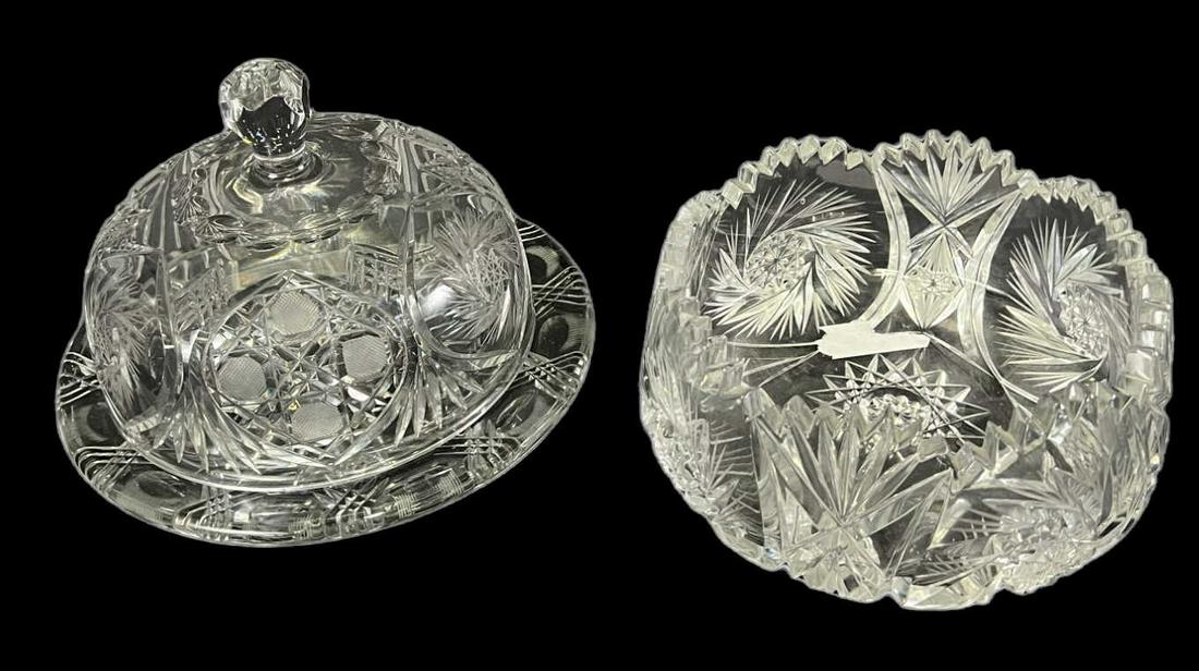 CUT GLASS CHEESE DOME, UNDERPLATE AND BOWL (1 of 3)