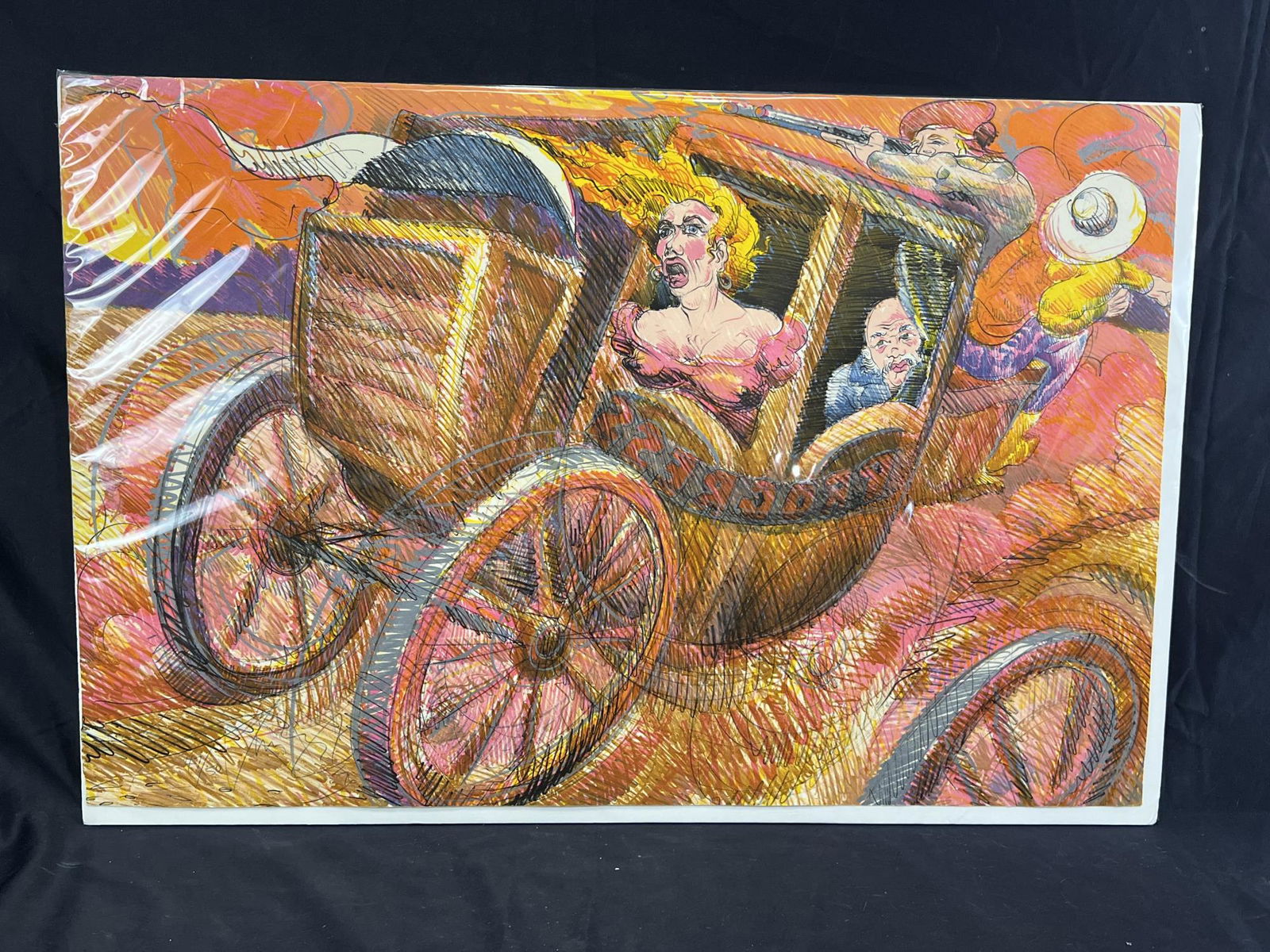 LUIS JIMENEZ "PROGRESS (STAGECOACH)" LITHOGRAPH: LUIS JIMENEZ "PROGRESS (STAGECOACH)" HAND COLORED LITHOGRAPH #47/50. Height: 24 in. by Width: 36 in.