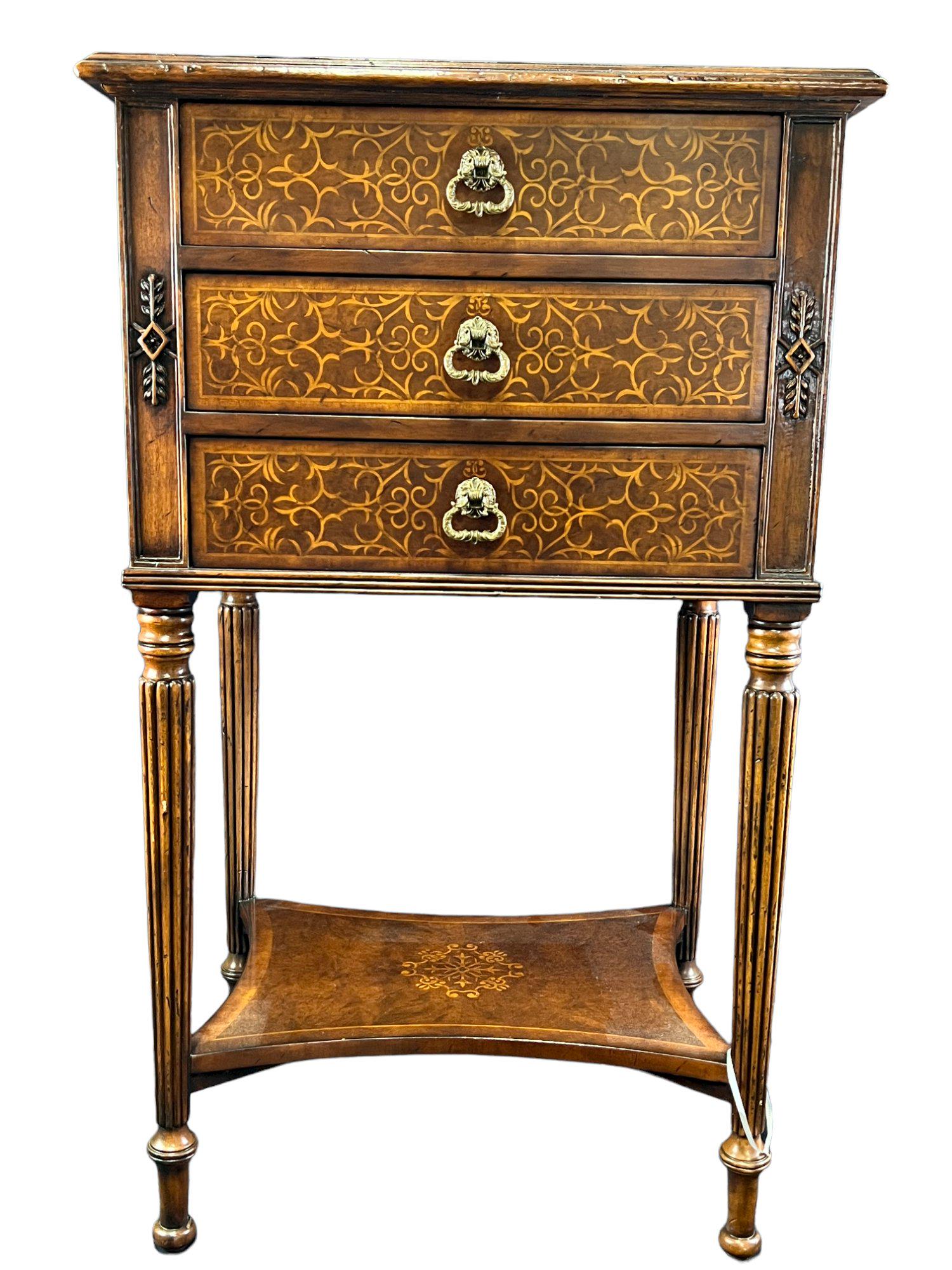 WALNUT SEAWEED MARQUETRY  BEDSIDE TABLE (1 of 4)