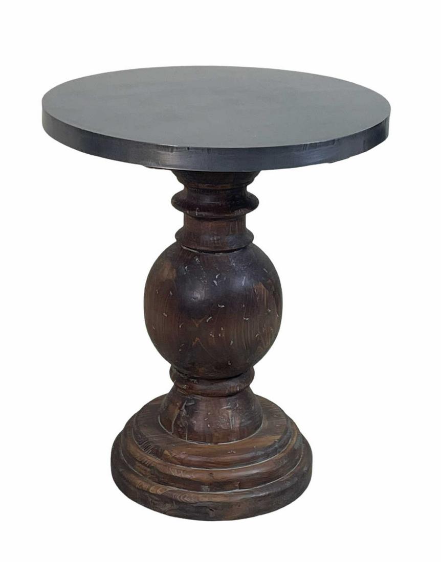TURNED WOODEN BASE STEEL TOP SIDE TABLE (1 of 4)