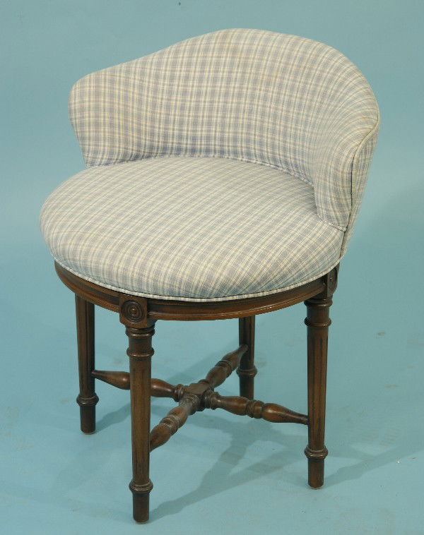 12 SWIVEL VANITY CHAIR IN PLAID UPHOLSTERY May 11, 2011 Lewis & Maese Antiques & Auction in TX