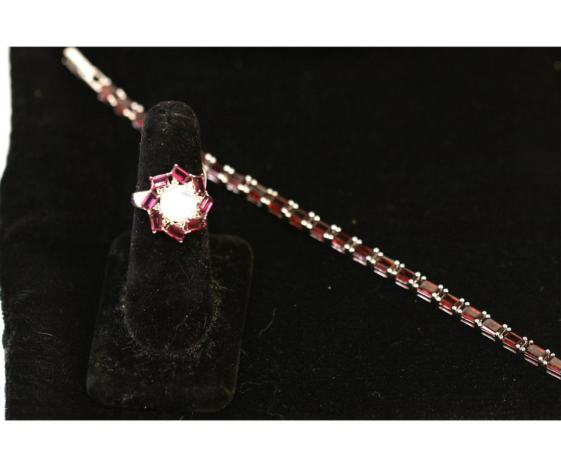 STERLING SILVER GARNET/MOONSTONE JEWELRY SET (1 of 4)