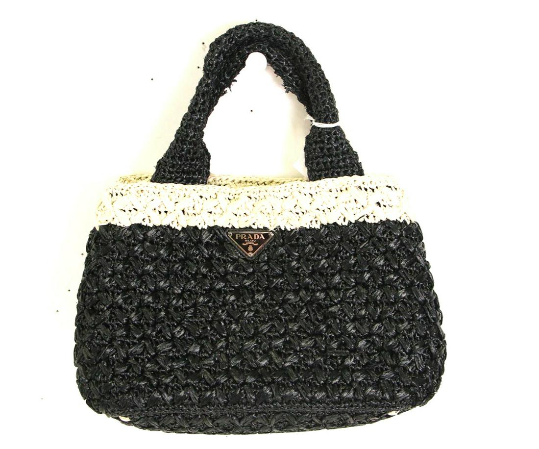 Prada Ivory/Black Raffia Canvas Canapa Tote Bag (1 of 3)
