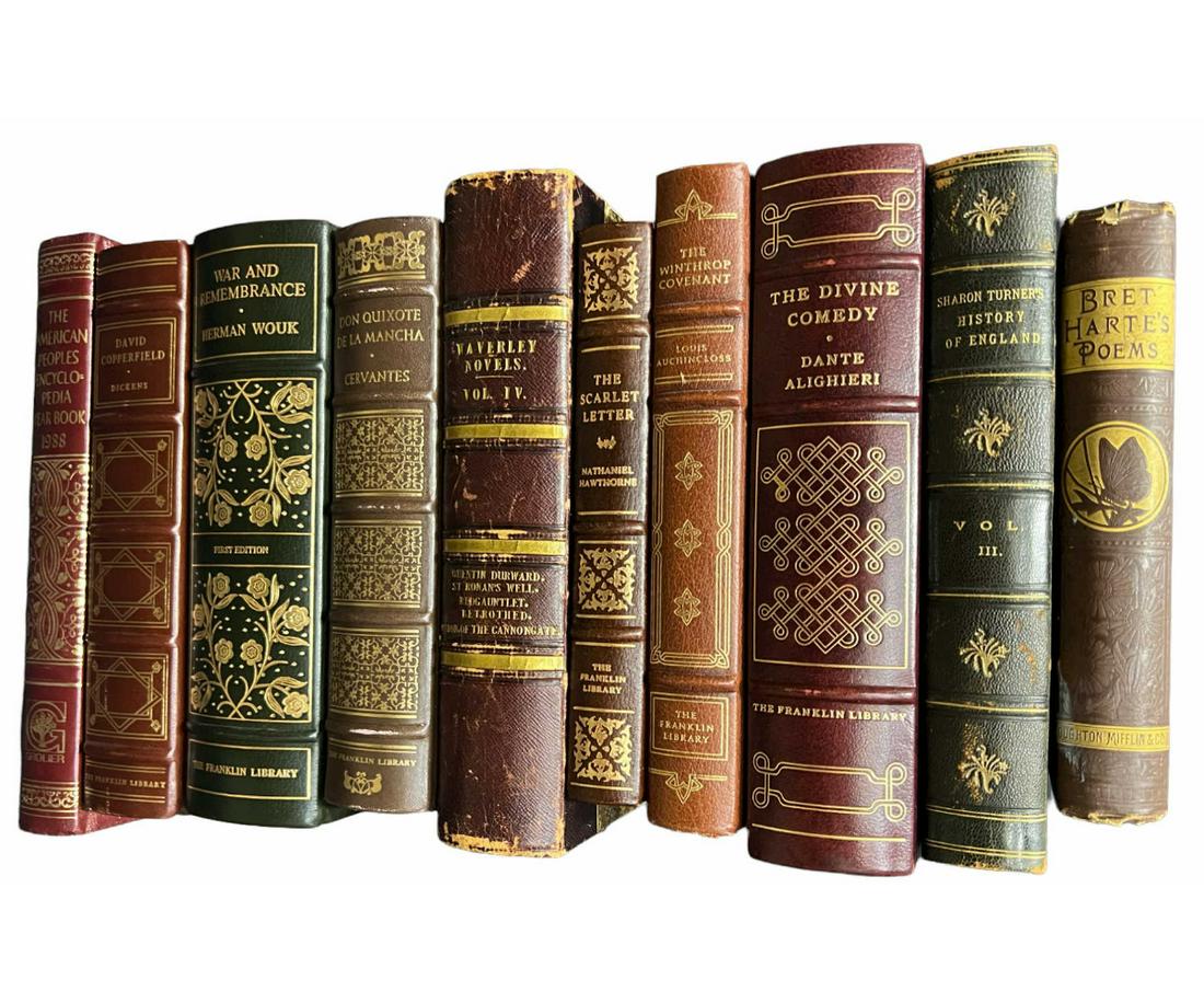 LOT OF TEN LEATHER BOUND BOOKS (1 of 3)