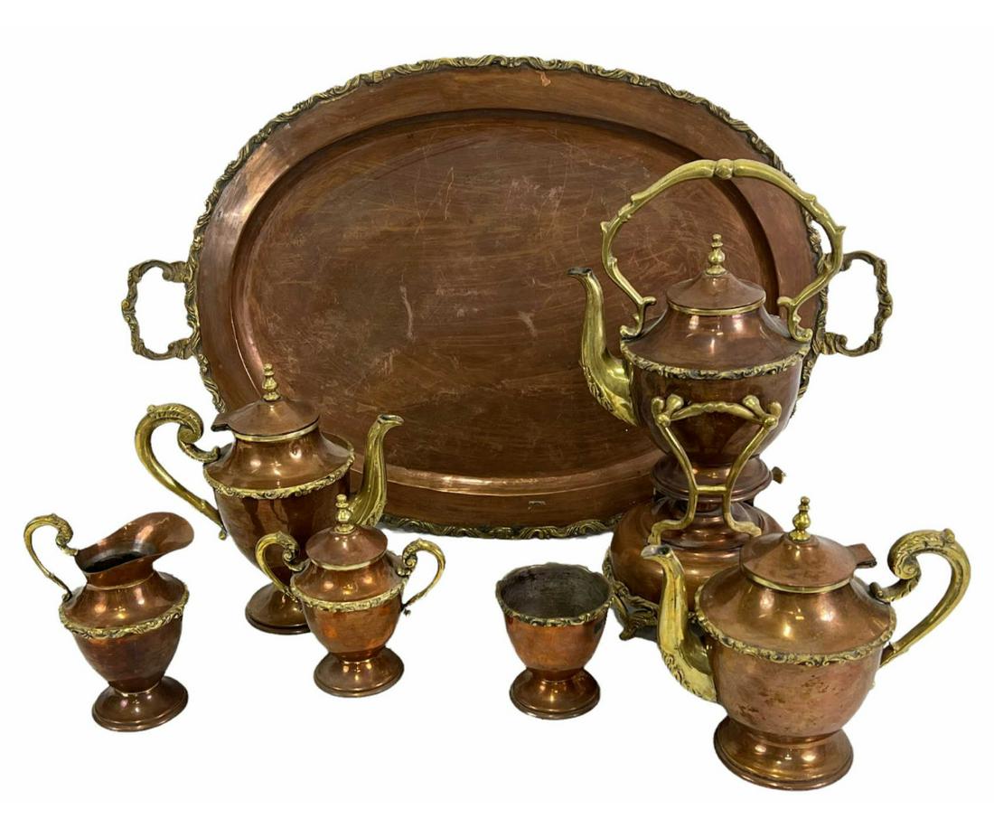 VINTAGE 7-PIECE COPPER COFFEE/TEA SERVING SET (1 of 4)