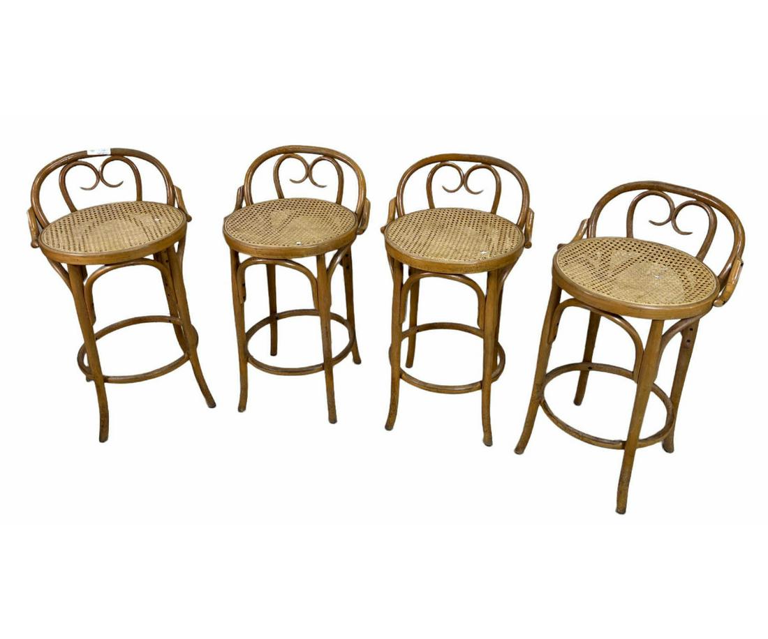 SET OF FOUR 1970's THONET CANE/ BENTWOOD STOOLS (1 of 2)