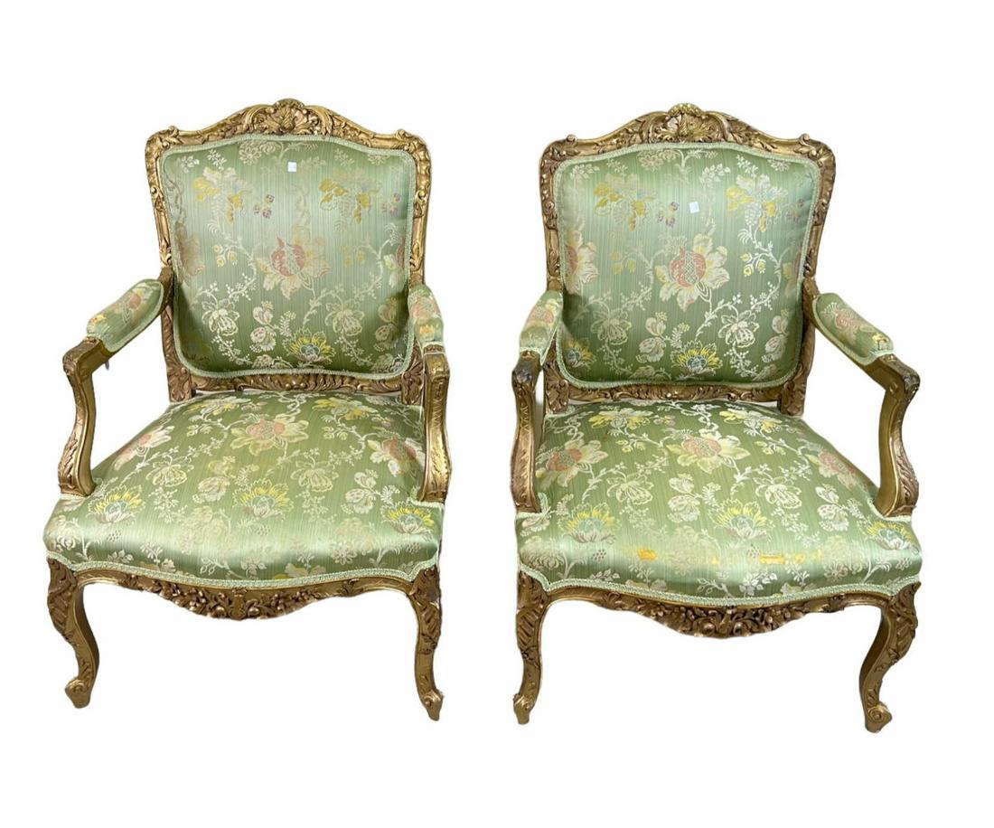 PAIR OF 19th CENTURY FRENCH SCALAMANDRE ARMCHAIRS (1 of 4)