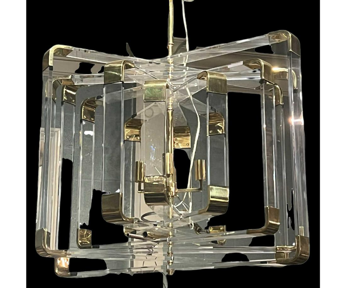 CONTEMPORARY BRASS & LUCITE CHANDELIER (1 of 2)