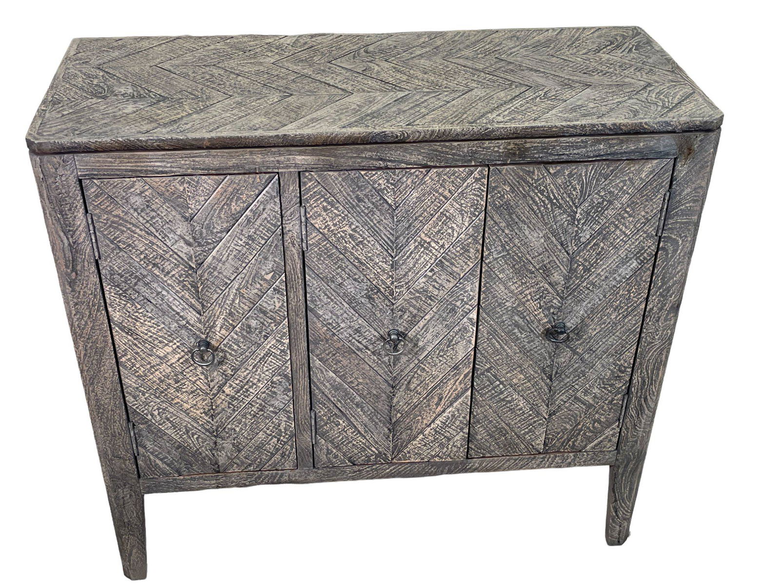 WEATHERED HERRINGBONE PATTERN THREE DOOR CABINET (1 of 3)