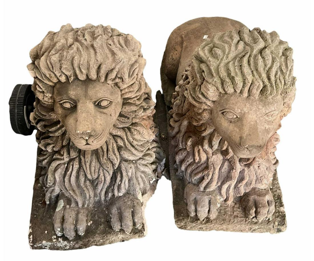 PAIR OF STONE CARVED LIONS (1 of 3)