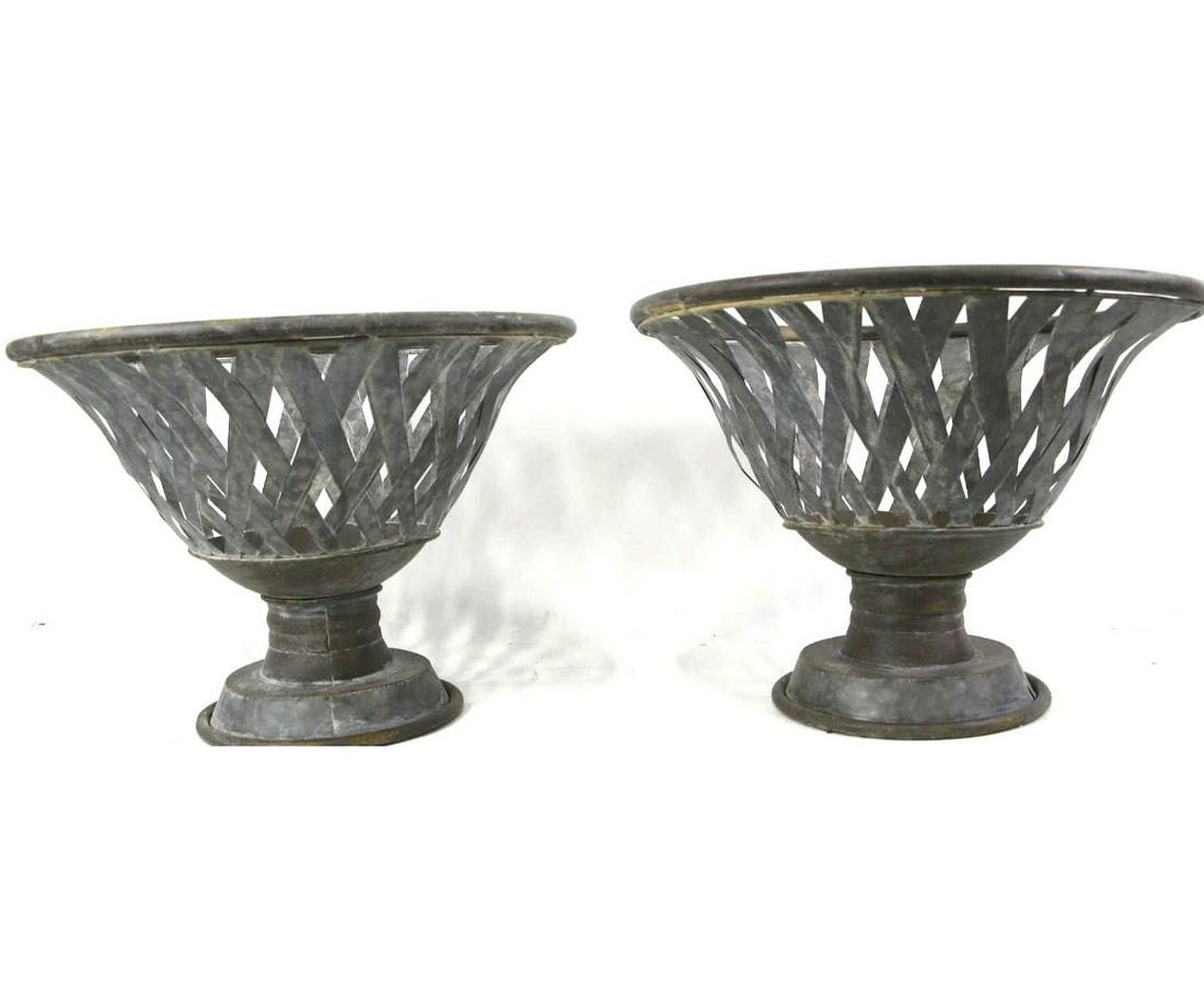 PAIR OF METAL URN PLANTERS (1 of 3)