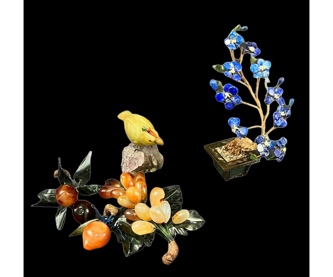 TWO LAPIS, AMETHYST, CARNELIAN & JADEITE FIGURES (1 of 7)