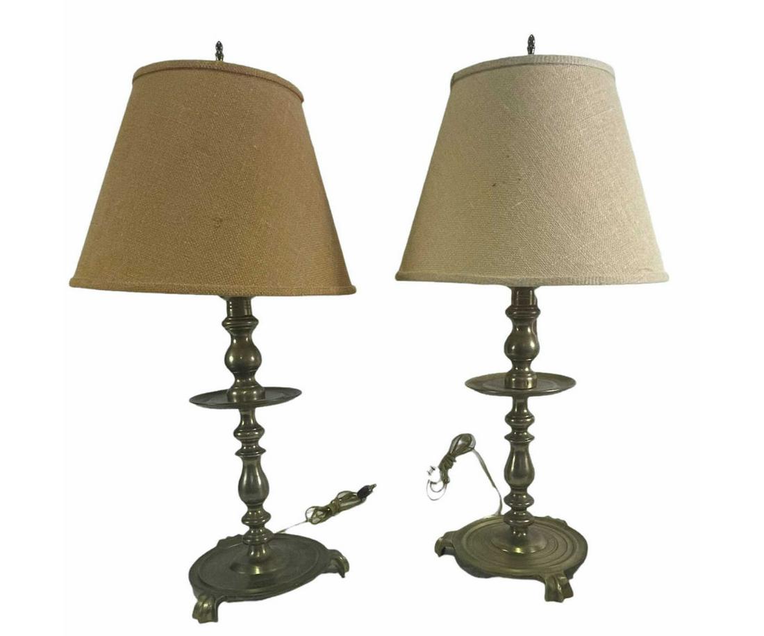 PAIR OF ANTIQUE BRASS TABLE LAMPS (1 of 3)