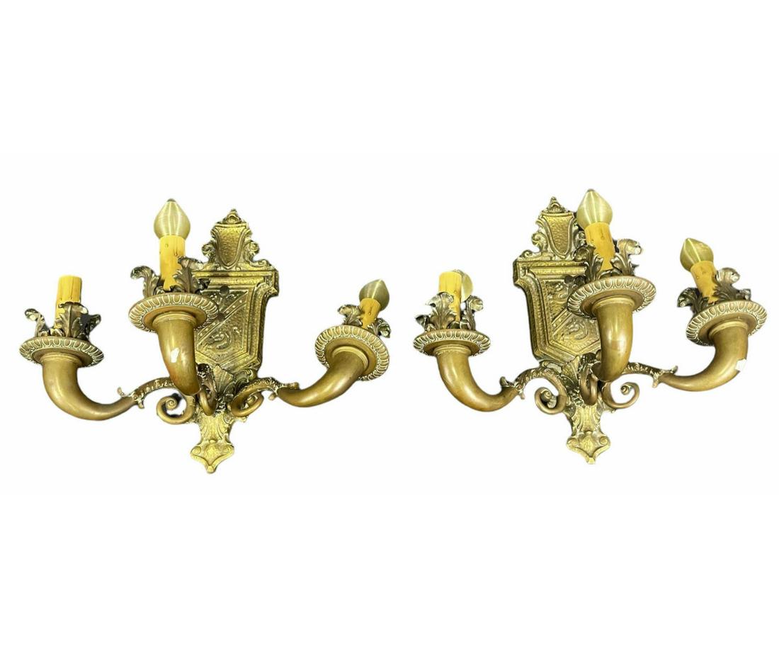 PAIR OF CIRCA 1900's BRASS WALL SCONCES (1 of 3)