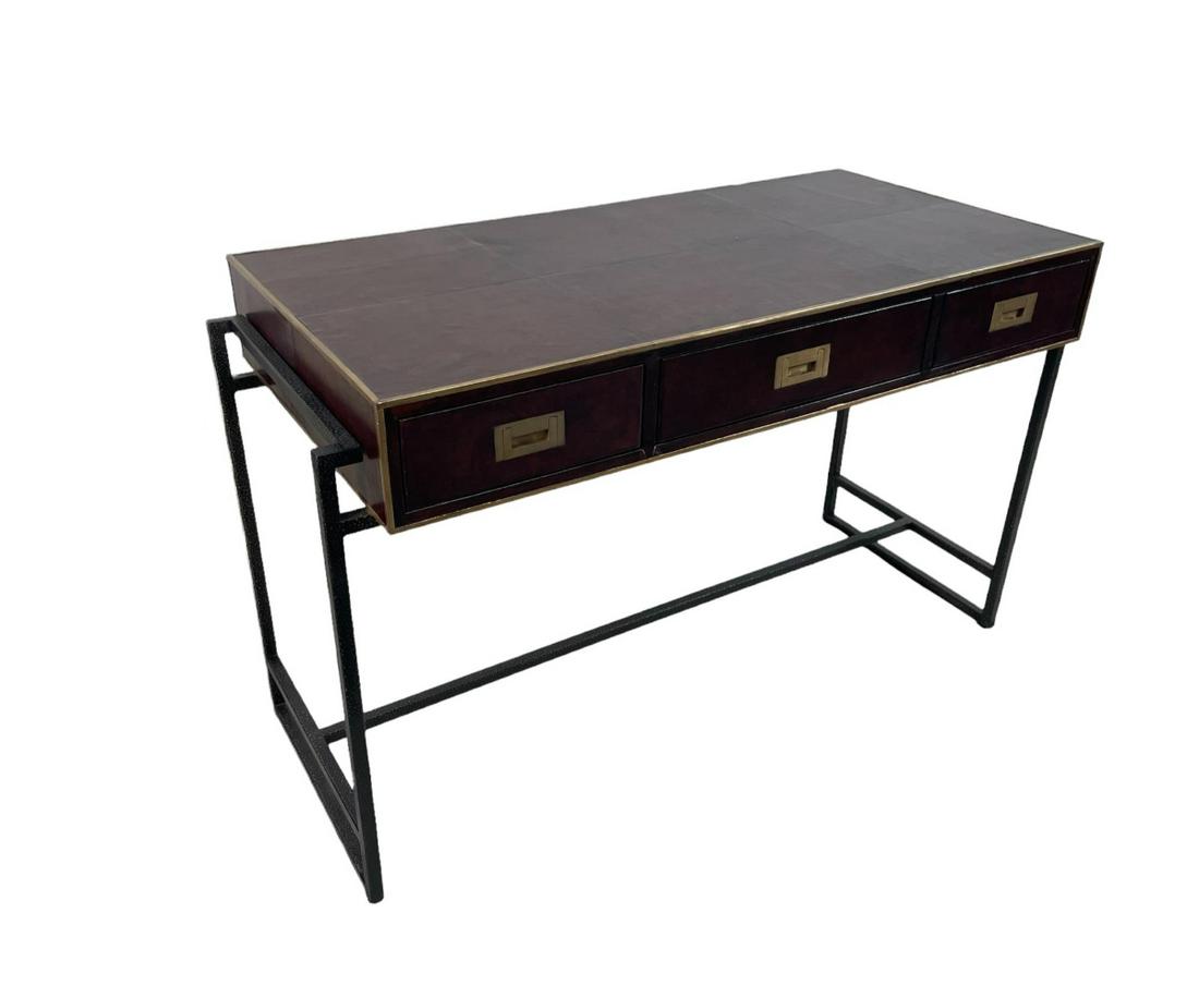 CONTEMPORARY LEATHER TOP DESK: CONTEMPORARY LEATHER TOP DESK. Height: 30 in. by Width: 49 in. by Depth: 22 in.