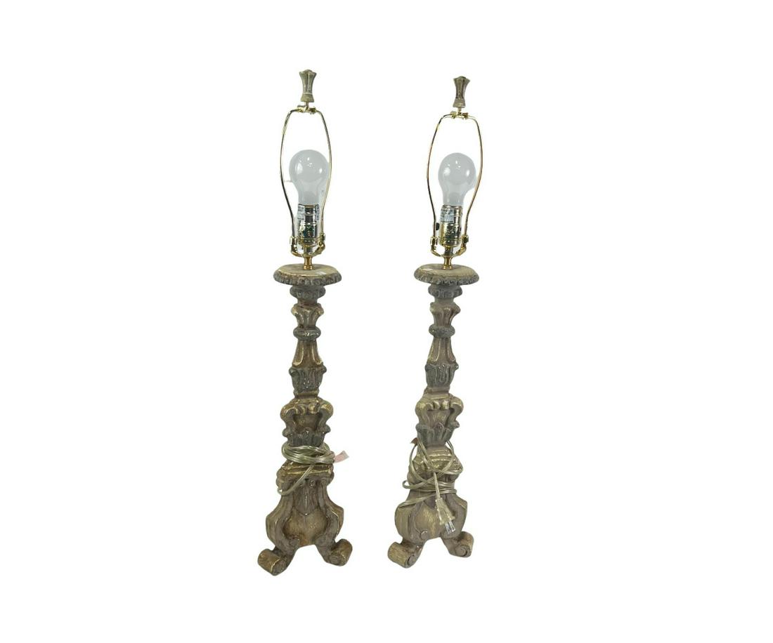 PAIR OF GILTWOOD CANDLESTICK LAMPS (1 of 4)