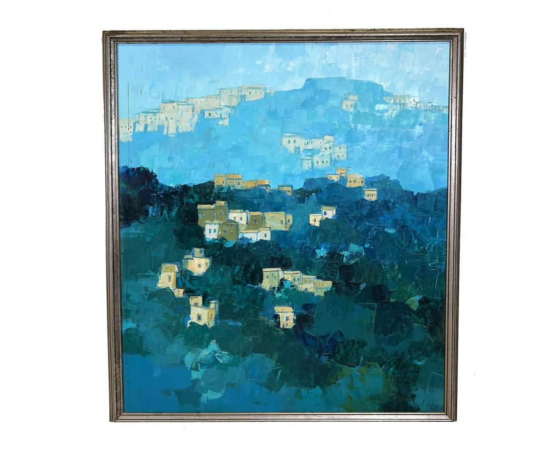 HERB MEARS VILLAGES IN THE HILLS OIL PAINTING (1 of 4)