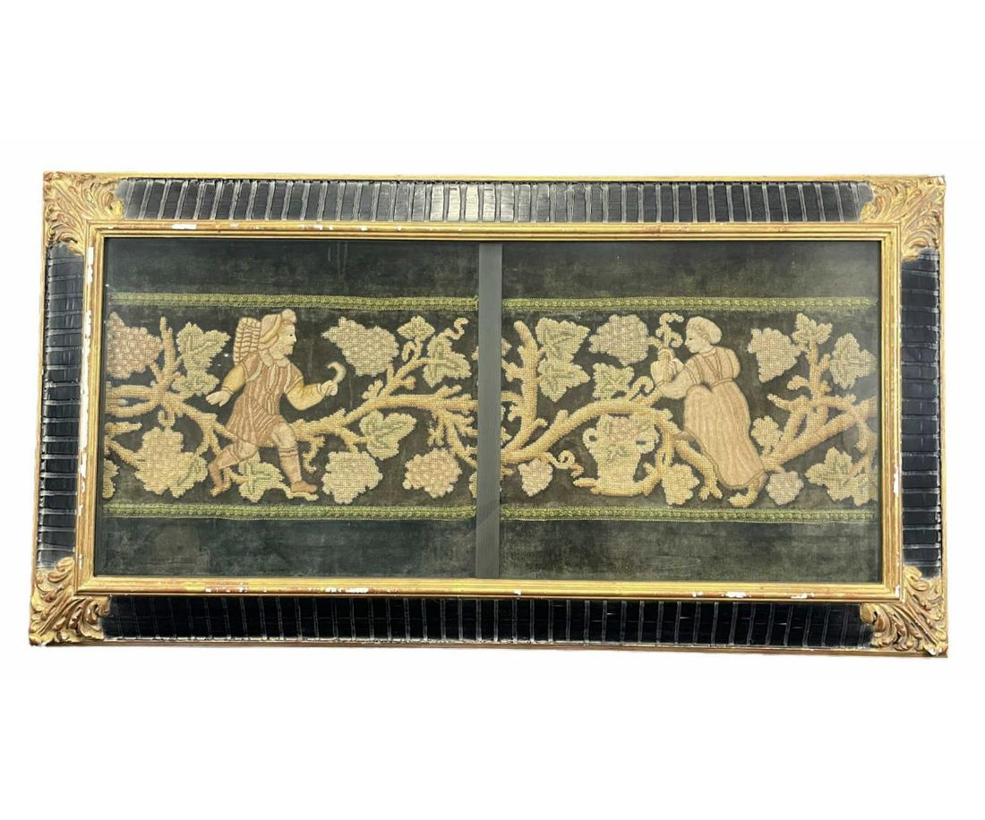 FRAMED 18th CENTURY NEEDLEPOINT FRAGMENT (1 of 3)