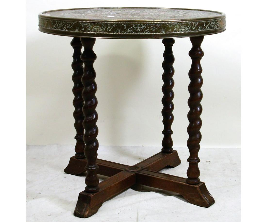 TURNED BASE GILT METAL TOP ACCENT TABLE (1 of 4)
