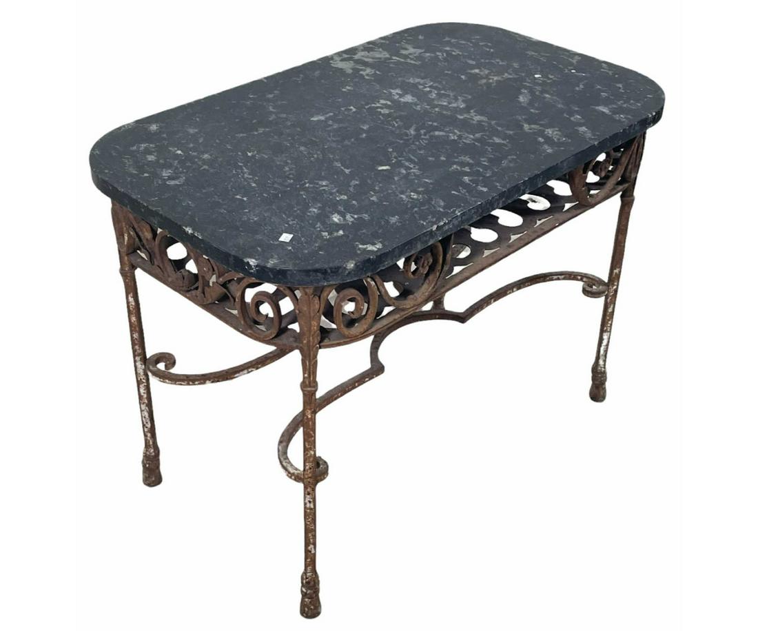 VINTAGE IRON BASE MARBLE TOP TABLE (1 of 4)