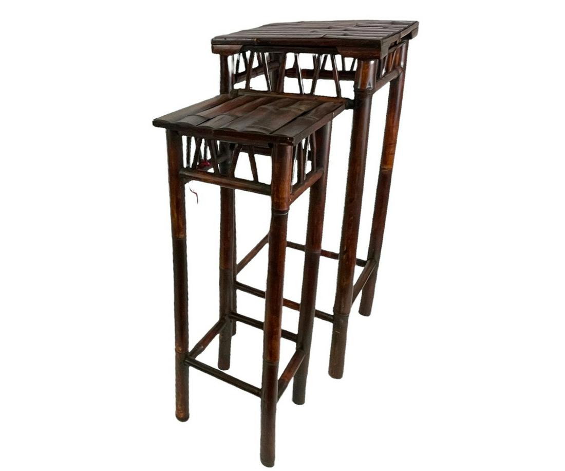 PAIR OF BAMBOO TABLES: PAIR OF BAMBOO TABLES. Height: 29 in. by Width: 13 in. by Depth: 13 in.
