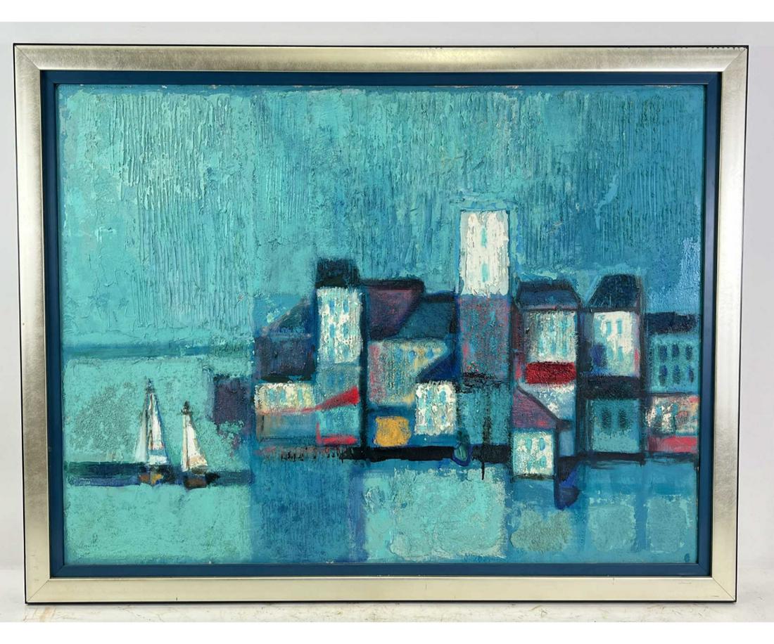 DAVID ADICKES "BLUE PORT" ACRYLIC ON PANEL: DAVID ADICKES "BLUE PORT" ACRYLIC ON PANEL. Height: 34 in. by Width: 44 in.