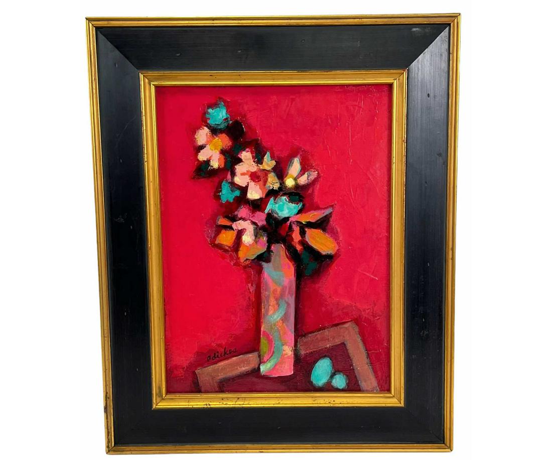 DAVID ADICKES "RED BOUQUET" ACRYLIC ON PANEL (1 of 2)