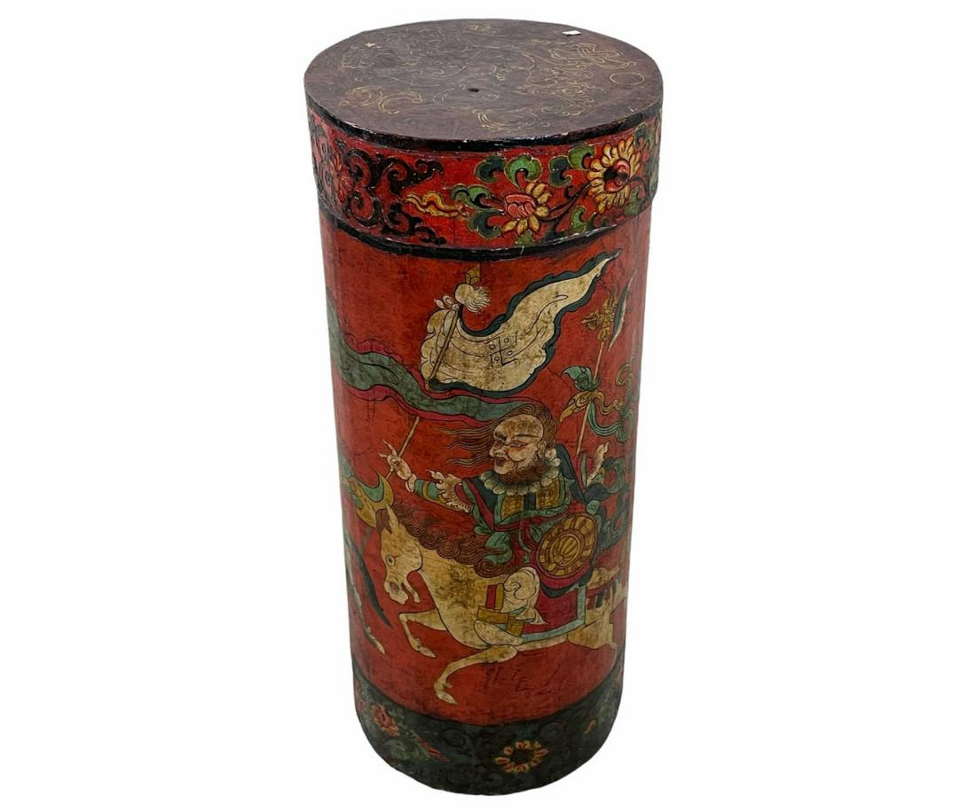 ANTIQUE TIBETAN CARVED & PAINTED SCROLL BOX (1 of 5)