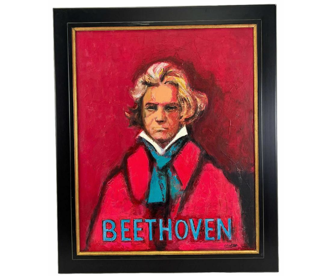 DAVID ADICKES "BEETHOVEN" GICLEE ON PANEL PAINTING: DAVID ADICKES "BEETHOVEN" GICLEE ON PANEL PAINTING. . Height: 36 in. by Width: 30 in.