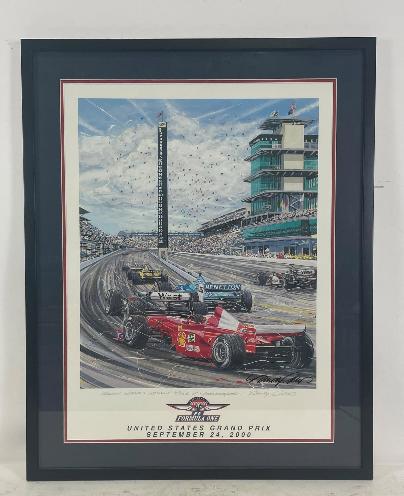 RANDY OWENS UNITED STATES GRAND PRIX LITHOGRAPH: RANDY OWENS UNITED STATES GRAND PRIX AT INDY 09/24/2000 PENCIL SIGNED LITHOGRAPH. Height: 34 in. by Width: 27 in.