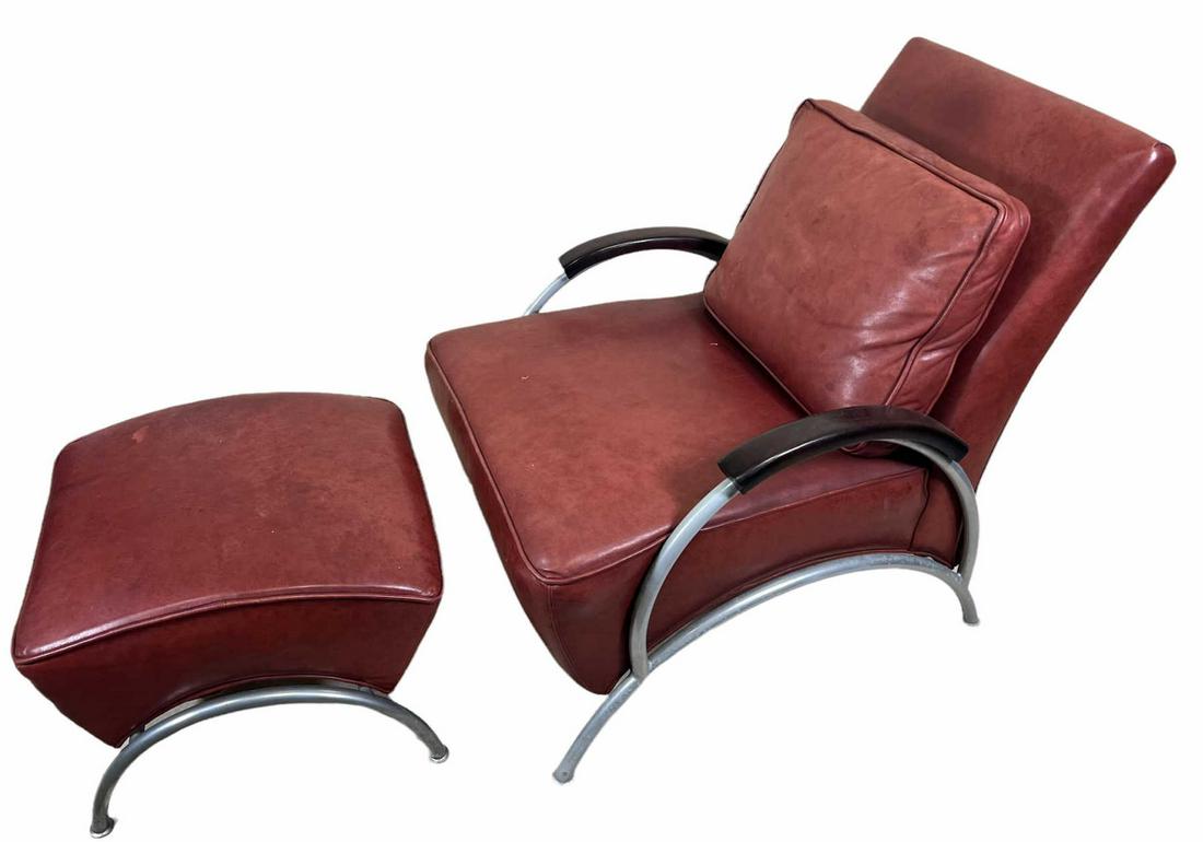 THAYER COGGIN LOUNGE CHAIR WITH OTTOMAN: THAYER COGGIN LOUNGE CHAIR WITH OTTOMAN. Height: 35 in. by Width: 27 in. by Depth: 30 in.