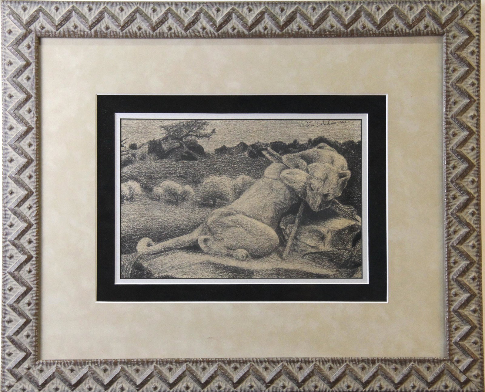 JOHN DELULIO "DEATH" CHARCOAL/PENCIL DRAWING, 1961: JOHN DELULIO "DEATH" CHARCOAL/PENCIL DRAWING, 1961. Height: 19 in. by Width: 23 in.
